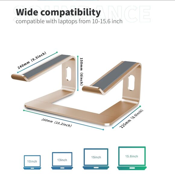 EUC Soundance Laptop Stand, Aluminum, Compatible with 10 to 15.6 in Laptop, Gold - Picture 2 of 16